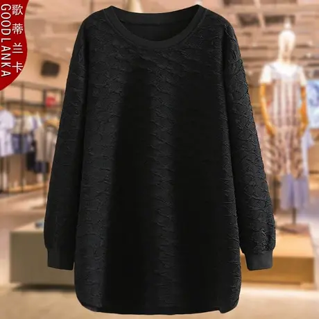 加肥加大码上衣女宽松遮肉200斤洋气中年妈妈春秋中长款长袖T恤衫商品大图