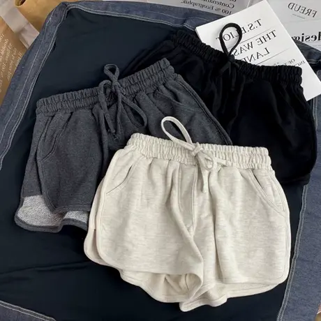 cec裤子女2025夏季ins超火高腰纯色宽松显瘦热裤学生休闲运动短裤商品大图