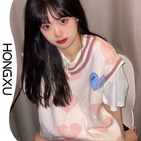 红续2023秋冬新款甜美学院风针织马甲ins小众高级感v领上衣百搭潮图片