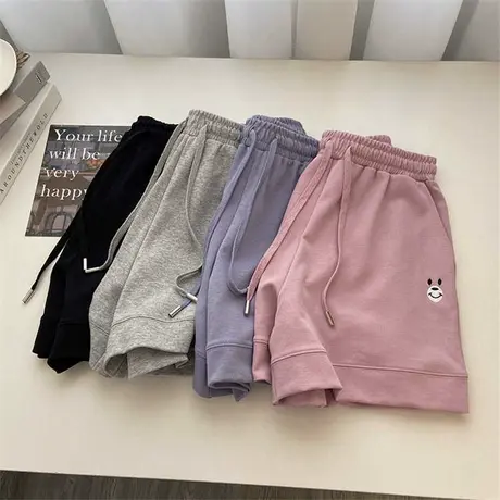 减龄刺绣运动休闲短裤女夏装高腰显瘦宽松百搭居家阔腿热裤ins潮图片