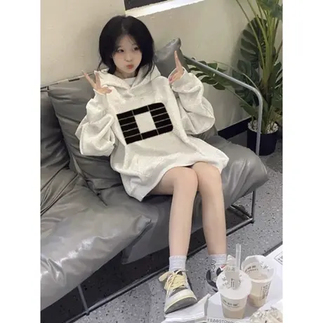 ins超火连帽卫衣女秋冬2023新款韩版宽松百搭加绒加厚上衣外套潮商品大图