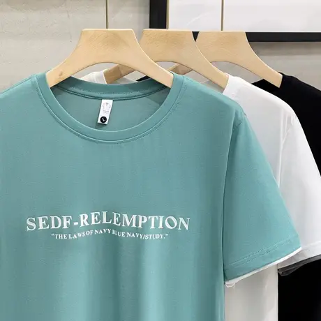 速干冰丝棉 假两件凉感百搭短袖t恤男2023夏季微宽松丝光半袖体恤商品大图