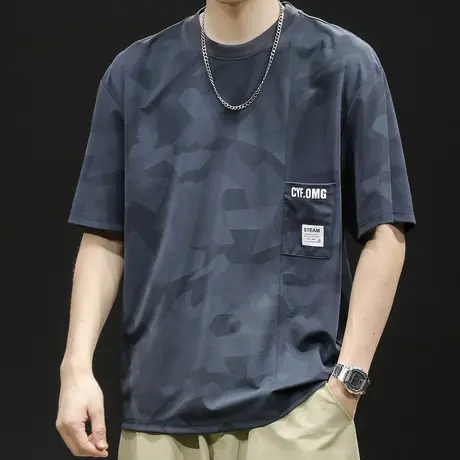 冰感冰丝短袖t恤男士夏季薄款速干潮牌大码2024新款男装体恤男款商品大图