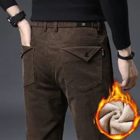 冬季加绒男裤灯芯绒裤子男士休闲长裤直筒宽松灯草绒条绒中年爸爸商品大图