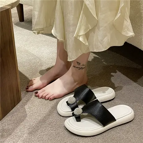 平底拖鞋女夏季外穿2024年新款时尚水钻夹脚凉拖外出女士夹趾拖鞋商品大图