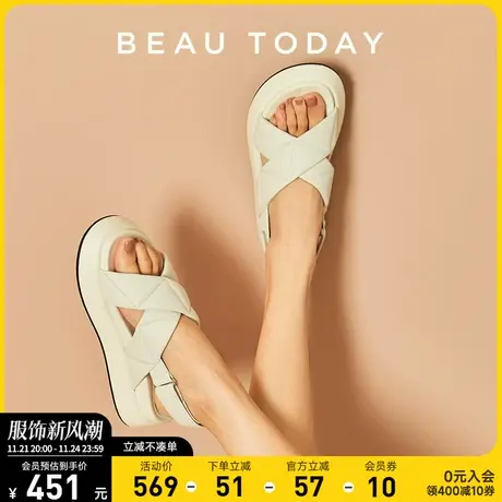 BeauToday凉鞋女2024夏季新款BT厚底罗马凉鞋法式平底鞋时装凉鞋商品大图