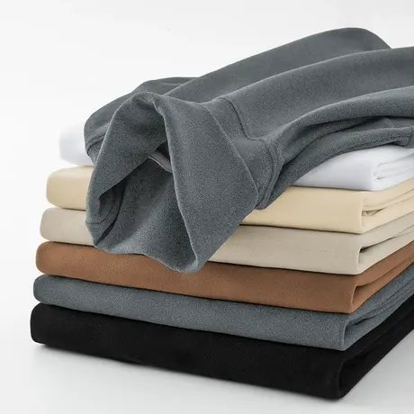 300g重磅德绒t恤男长袖高领内搭打底衫秋冬保暖双面绒纯色上衣服图片