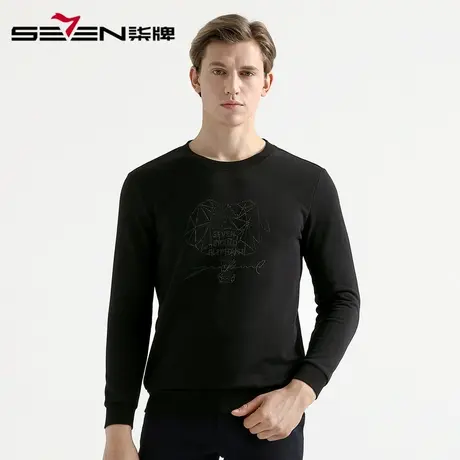 柒牌男装秋冬清仓潮流圆领卫衣时尚青年纯棉套头长袖休闲衫图片