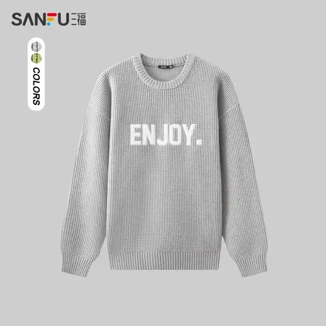 三福2023冬季男士时尚字母绣花毛衣 休闲圆领落肩上衣男480967商品大图
