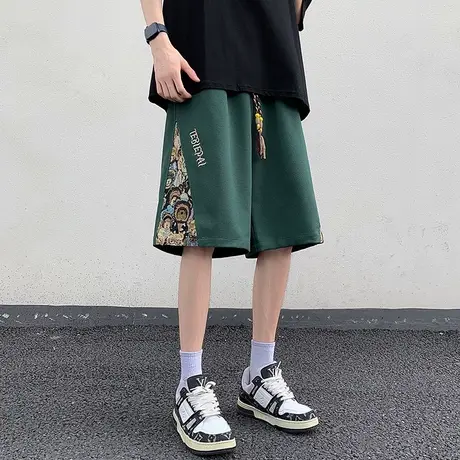 国潮小熊刺绣运动短裤男夏季新款宽松潮牌ins外穿复古休闲五分裤5商品大图