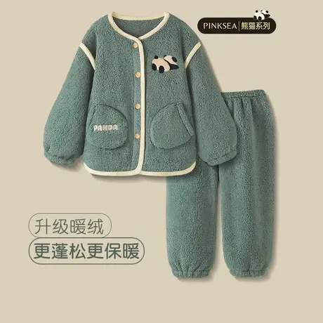 睡衣女款冬季高级感熊猫加厚珊瑚绒保暖套装秋冬可外穿大码家居服商品大图