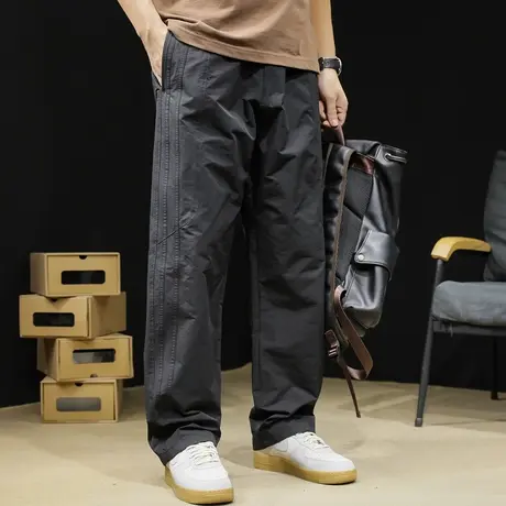 直筒休闲裤男春季2024新款潮牌三条杠速干裤子宽松大码男士阔腿夏商品大图