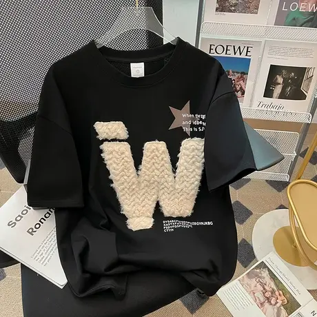 纯棉刺绣设计感小众短袖t恤女2023新款夏季宽松chic港味半袖上衣商品大图