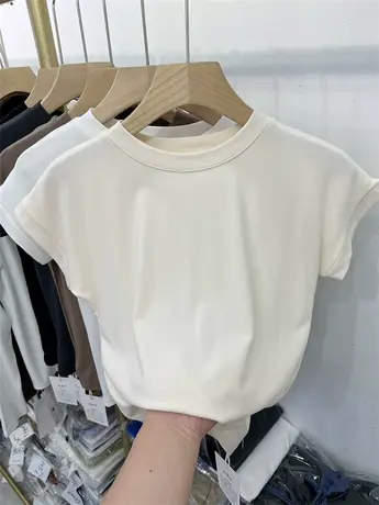 纯色百搭薄款柔软短袖T恤女2024夏装新款洋气短款半袖小衫上衣潮商品大图