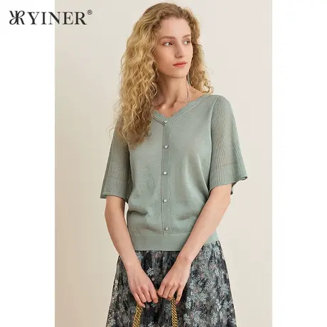 YINER音儿女装夏季喇叭袖V领毛针织衫商品大图