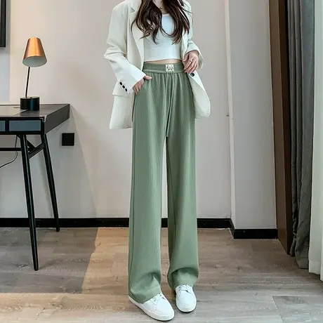 春秋针织阔腿裤女垂感2024年新款高腰宽松显瘦拖地窄版直筒休闲裤商品大图