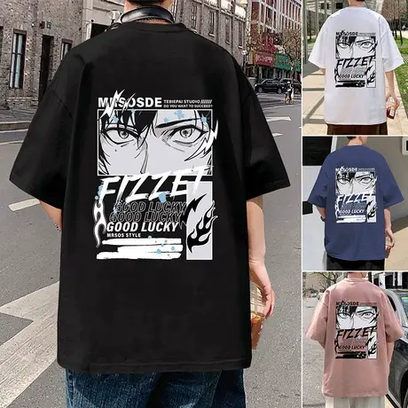 日系动漫短袖t恤男bf原宿风半袖ins潮牌夏季新款纯棉oversize上衣商品大图