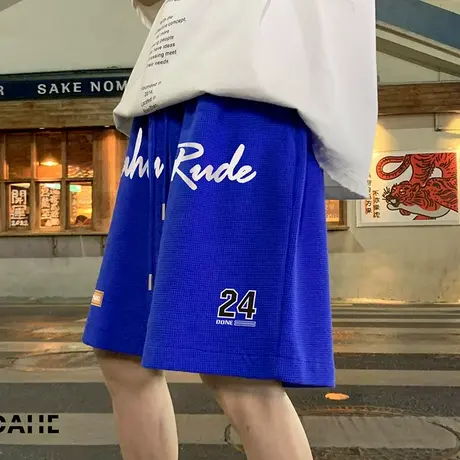 潮流直筒字母印花运动短裤潮牌宽松阔腿篮球健身休闲时尚百搭中裤商品大图