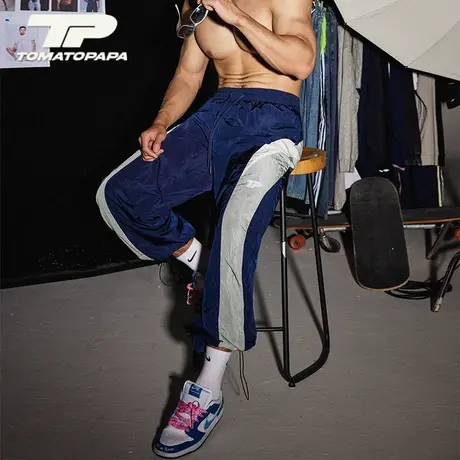 TOMATOPAPA运动长裤拼接潮牌百搭快干防泼水休闲抽绳束脚休闲长裤图片