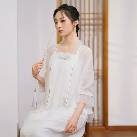 素飞2023年夏季新款长袖防晒衫提花仙气飘逸汉服新中式外搭外套女商品大图