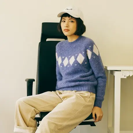 omont蛋挞家 复古提花白色套头夏加尔毛衣加厚女短款针织衫秋冬图片