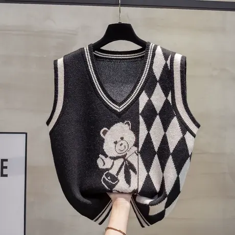 v领针织马甲背心女2023秋装新款宽松外穿马夹叠穿加厚毛衣坎肩潮商品大图