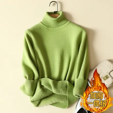 高领加绒毛衣女加厚一体绒宽松外穿秋冬2023年新款保暖针织打底衫商品大图