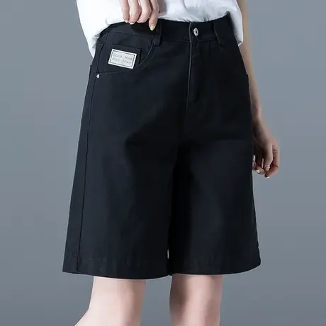 黑色牛仔五分裤女夏薄款短裤女夏季2023新款大码a字5分裤阔腿中裤图片
