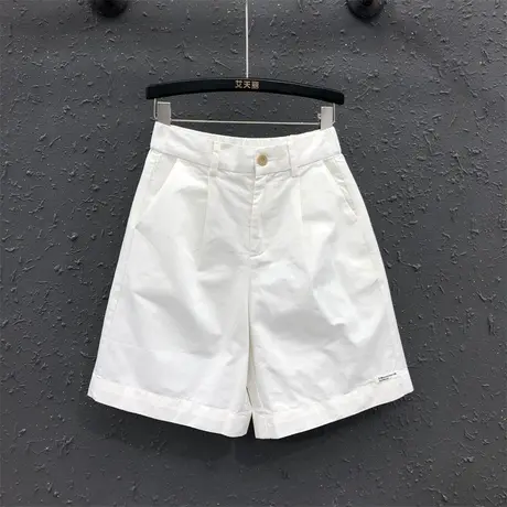 简约百搭白色五分裤高腰阔腿裤女士2023夏季新款薄款宽松显瘦中裤图片