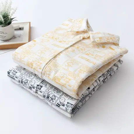 冬季文艺涂鸦字母印花加绒加厚长袖全棉衬衫女士保暖宽松打底衬衣商品大图