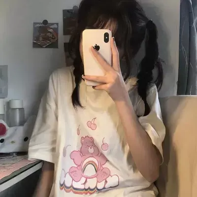 小熊白色短袖t恤女夏2023新款宽松韩版ins潮日系软妹可爱卡通上衣商品大图