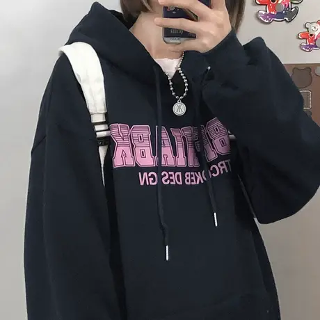 卫衣女2022冬季宽松韩版潮ins上衣bf慵懒风加绒加厚waitmore外套商品大图