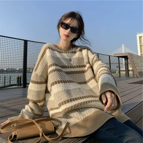 针织衫毛衣女秋冬套头宽松韩版设计感小众外穿ins慵懒风上衣外套商品大图