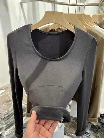 收腰短款小衫冬女2022年新款羊绒加厚圆领针织上衣内搭掐腰打底衫商品大图