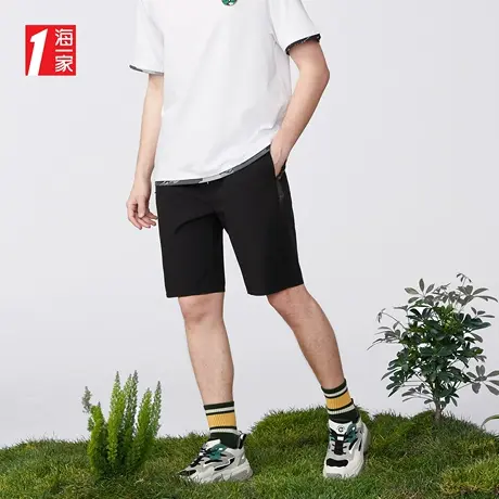 海一家时尚迷彩拼接五分裤2023夏季新款抽绳松紧腰休闲中裤男商品大图