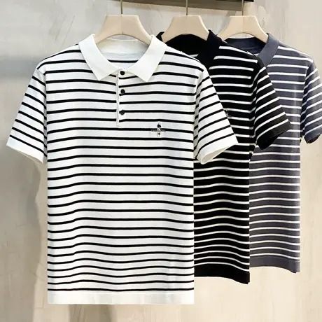 条纹polo衫男士短袖新款刺绣花海魂衫商务休闲衣服男夏季翻领t恤商品大图