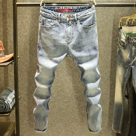 赤耳丹宁牛仔裤男高端水洗修身小直筒裤复古怀旧窄幅红边布长裤子商品大图