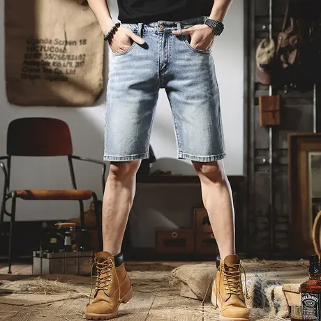 牛仔短裤男2022夏冰氧吧凉感直筒五分裤潮流浅色男士牛仔中裤薄款商品大图