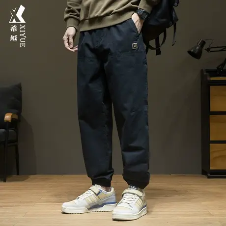 希越束脚九分休闲裤男2023秋季新品纯棉宽松大码胖子男士拼接裤子商品大图