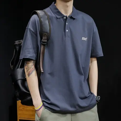 Polo衫男士短袖t恤2023新款宽松大码高级感加肥加大230克纯棉体恤商品大图