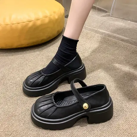 玛丽珍小皮鞋女夏季2023新款法式百搭粗跟圆头配裙子黑色防滑单鞋商品大图