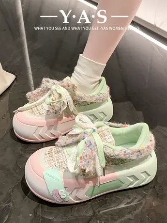 厚底多巴胺鞋子女2024春季新款丑萌大头奶fufu休闲板鞋可爱面包鞋图片