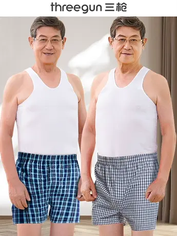4条三枪内裤男士夏季全棉宽松爸爸阿罗裤中老年平角裤老人家居裤图片