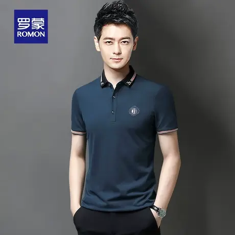 罗蒙短袖T恤男夏季休闲时尚翻领polo衫中青年男士工装翻领上衣潮商品大图