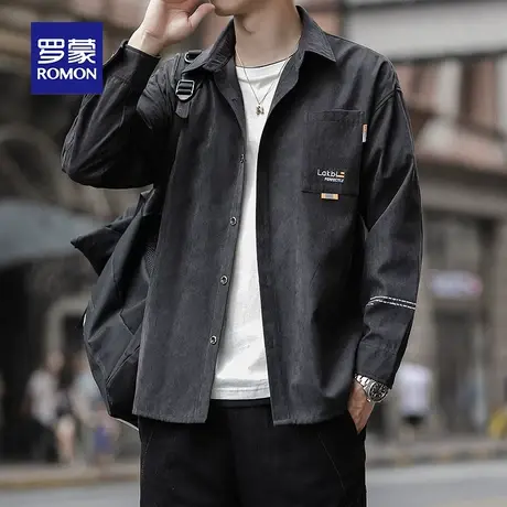 罗蒙长袖衬衫2023春夏季新款男士帅气休闲工装牛仔衬衣夹克外套秋图片