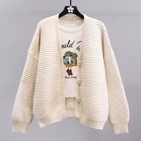 复古温柔风软糯毛衣外套女秋冬2023新款百搭宽松慵懒风针织开衫商品大图