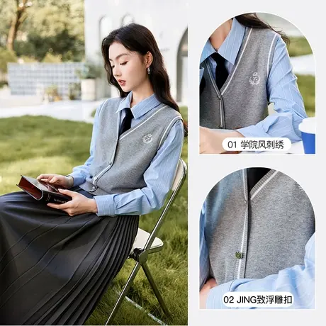 【惊喜直降】香影学院风针织马甲背心女2023秋装新款宽松v领刺绣图片