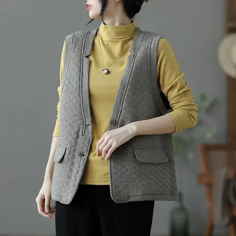 dza 文艺复古短款休闲马甲外套女士春秋新款外搭马夹宽松坎肩上衣图片