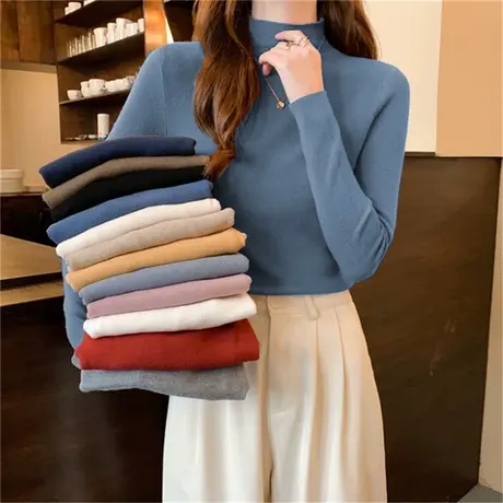 2023新款春秋冬季半高领加绒洋气打底衫内搭德绒长袖t恤女上衣服商品大图