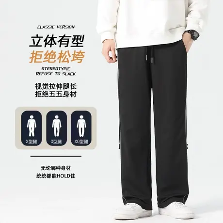 罗蒙男士宽松百搭直筒休闲裤2024春季新款松紧腰运动简约阔腿长裤图片